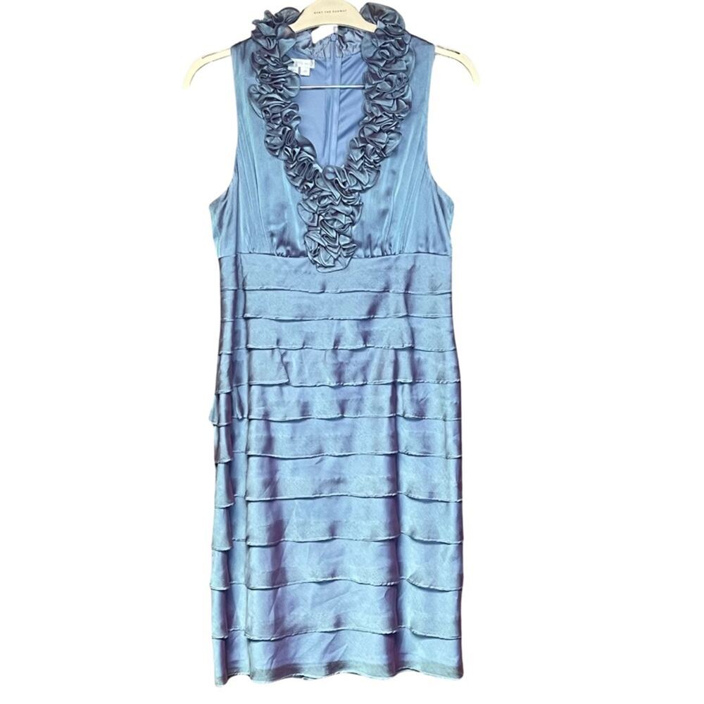 London Times iridescent blue purple sleeveless dress wedding formal rosette 14